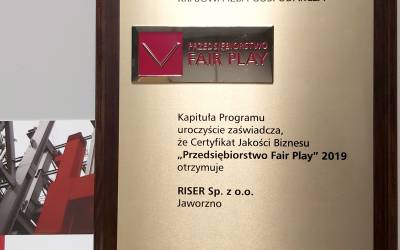 RISER z certyfikatem "Przedsiębiorstwo Fair Play"