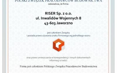 RISER członkiem Polskiego Związku Pracodawców Budownictwa